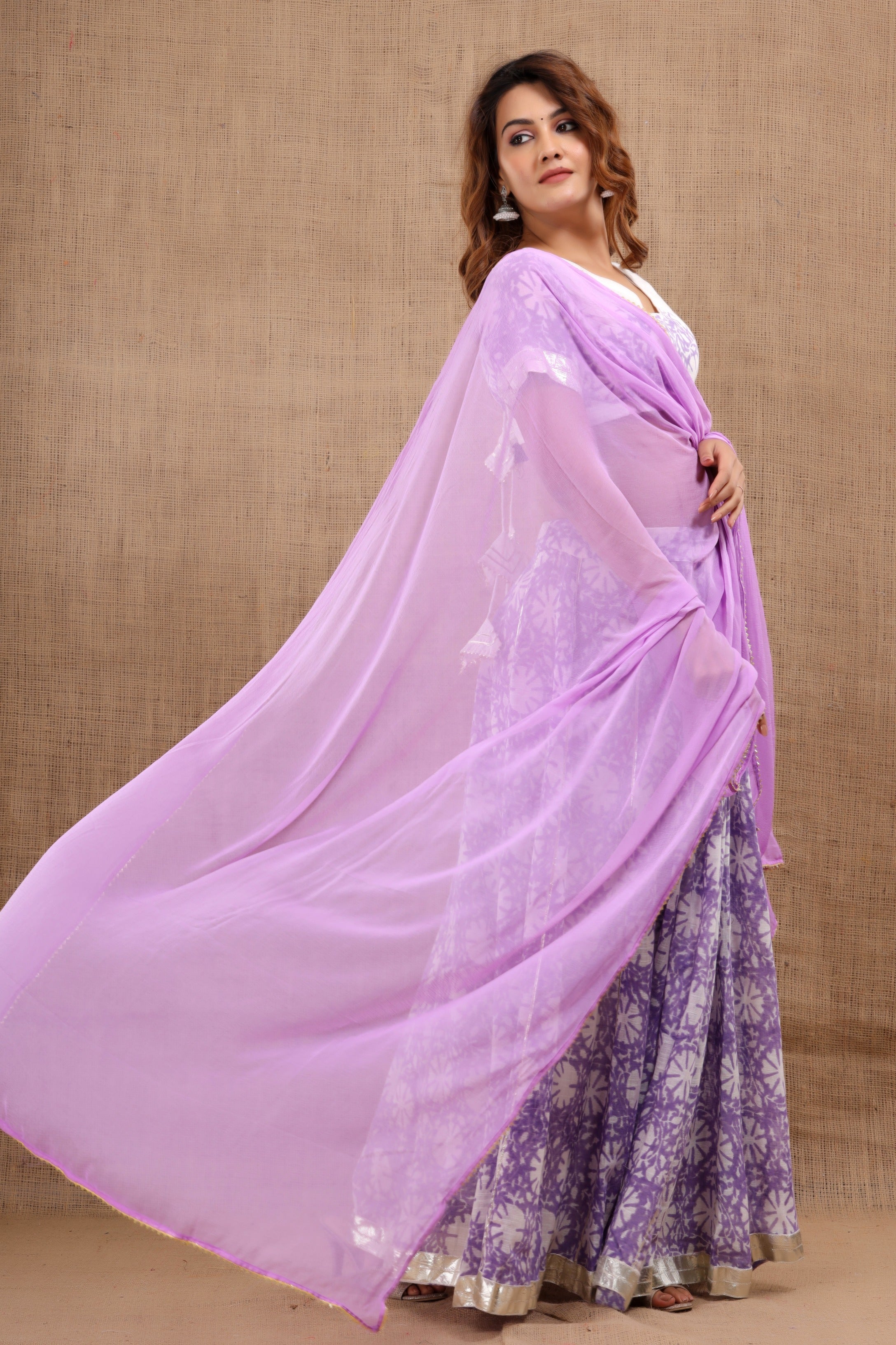 Women's Rasmo Hand Block Printed Linen Purple Lehenga Set - Saras The Label