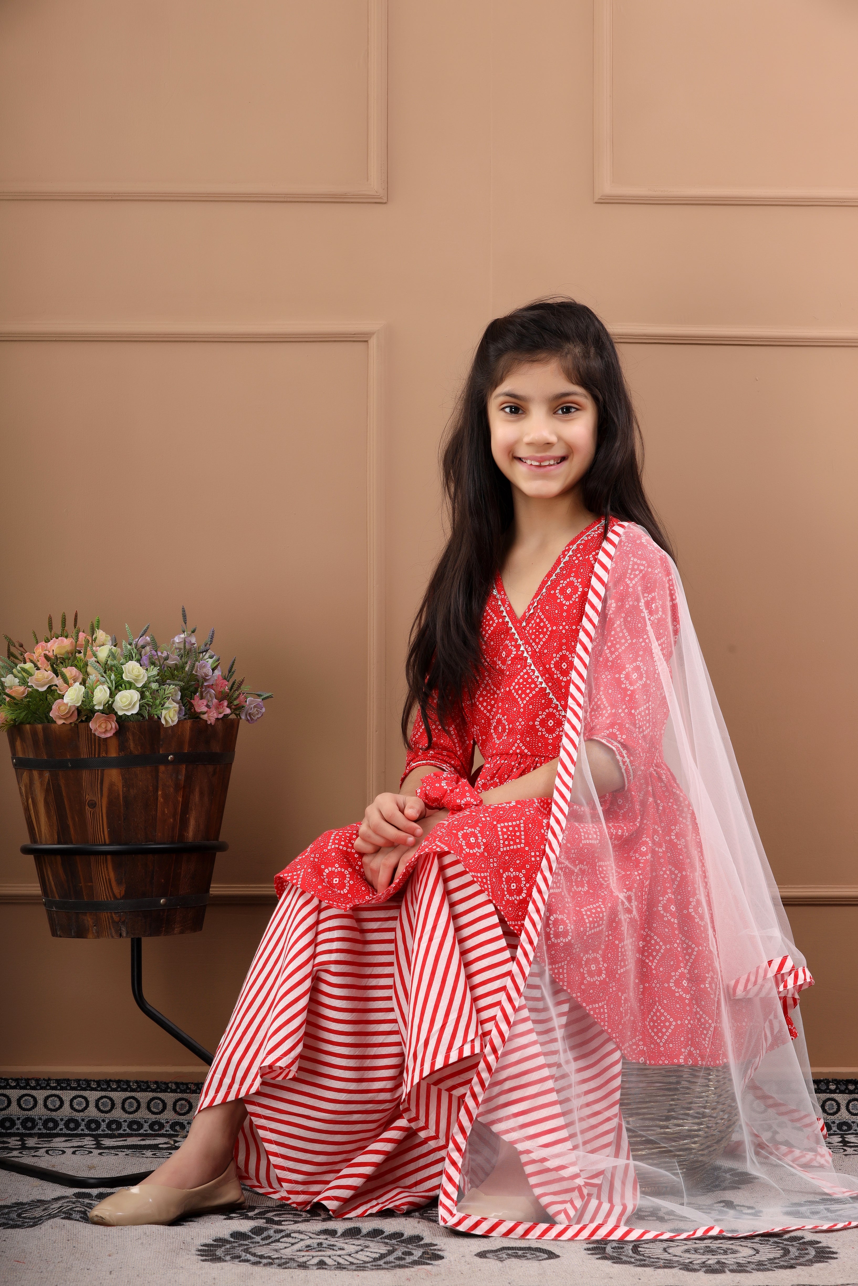 Girl's Pure Cotton Bandhani Sustainable Sharara Set - Hatheli Kids