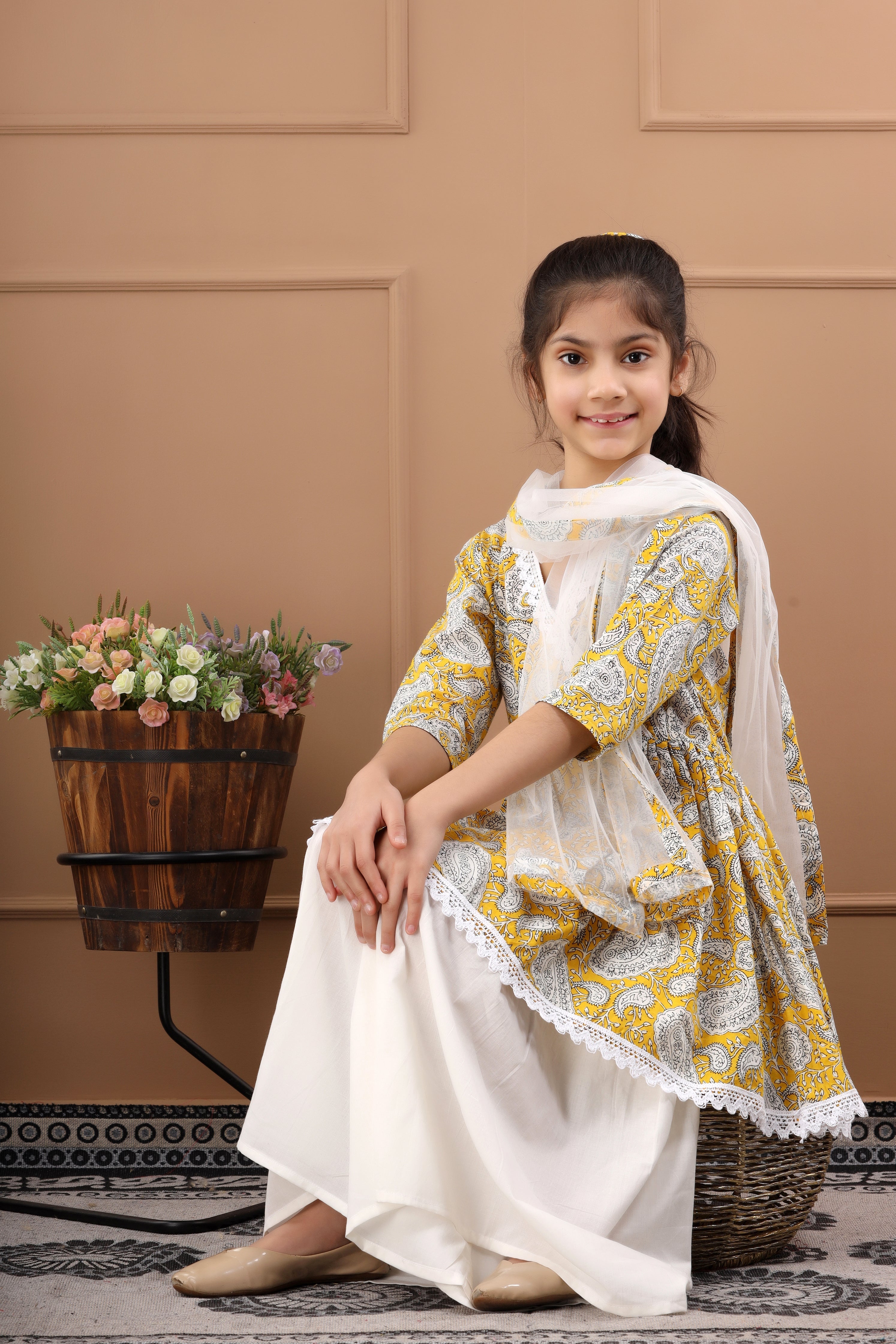 Girl's Pure Cotton Paisley Sustainable Sharara Set - Hatheli Kids