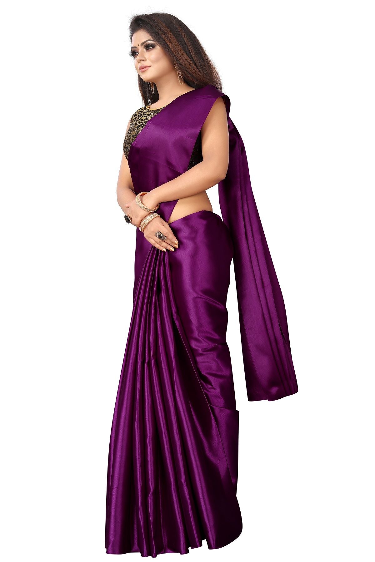 Women's Violet Satin Designer Saree - Vamika
