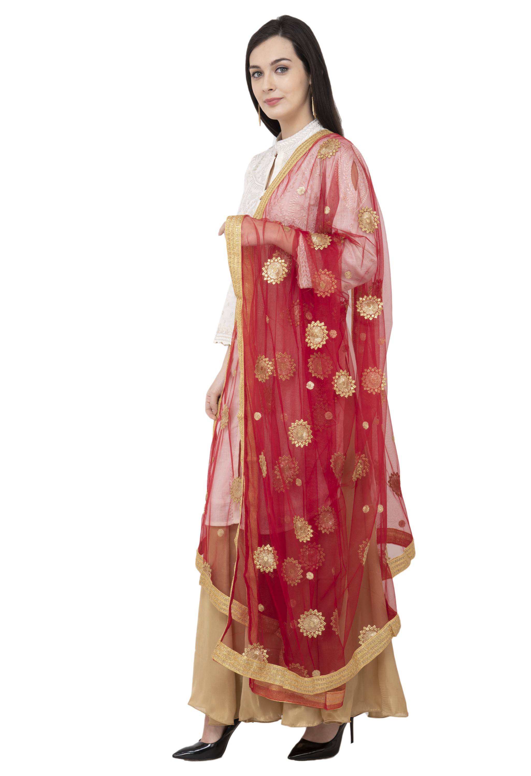 A R SILK Net Zari Flower Fancy Dupatta Mehroon Color Dupatta or Chunni
