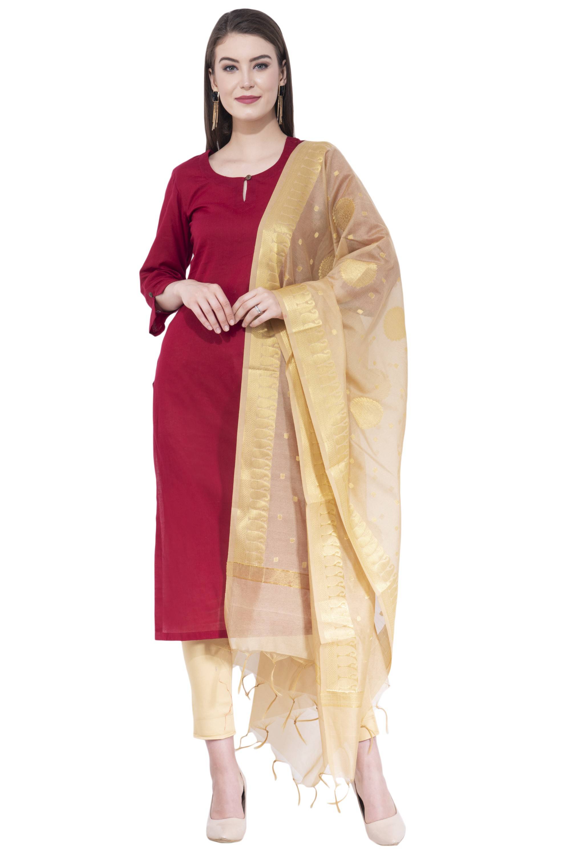 A R SILK Golden Color Fancy Vanarsi Silk Dupattas and Chunnis