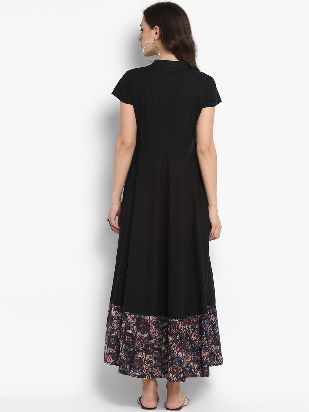 Women's Black Printed Fit and Flare Dress - Meeranshi