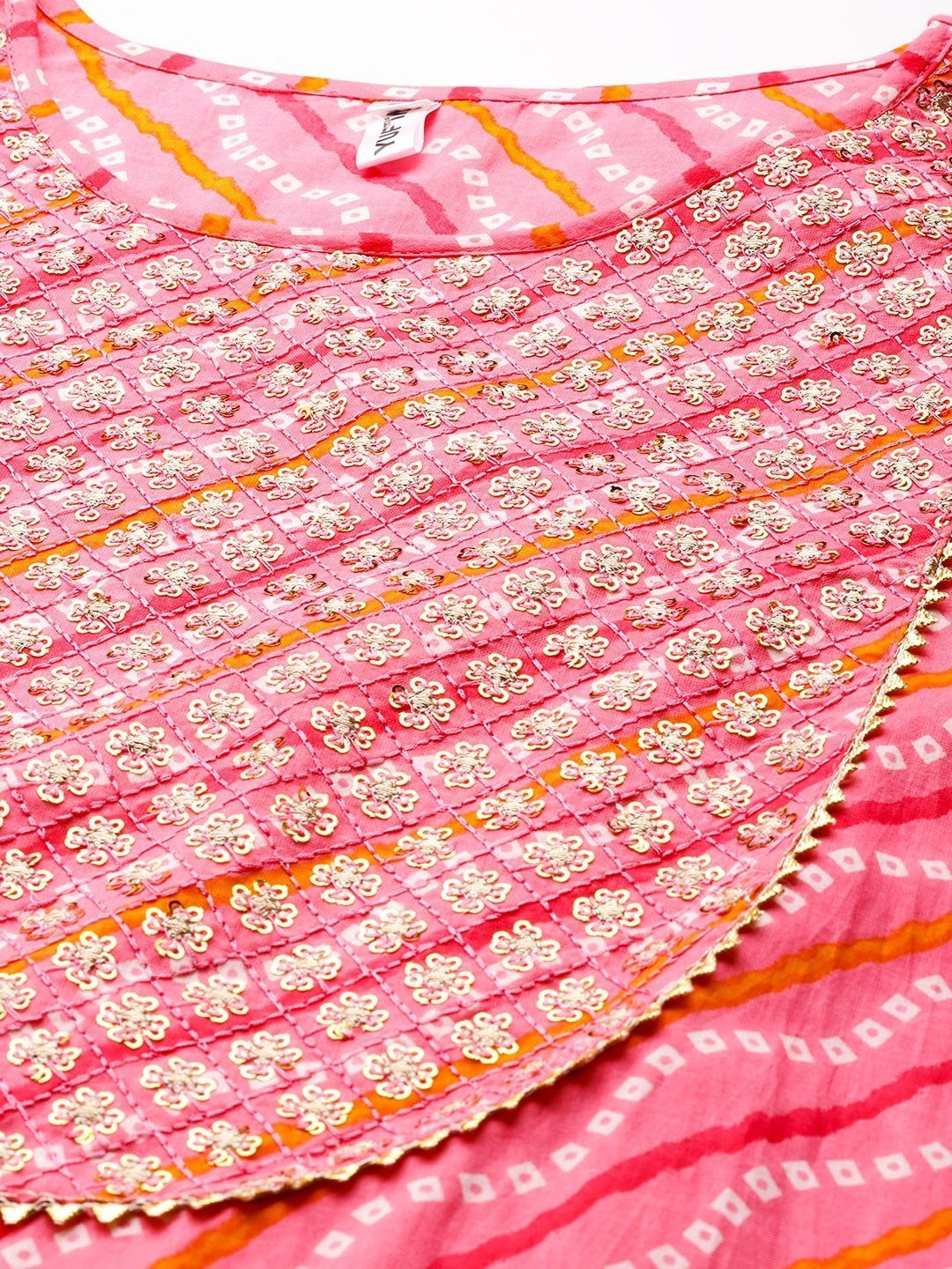 Women's Pink Bandhani Yoke Design Kurta Set - Yufta