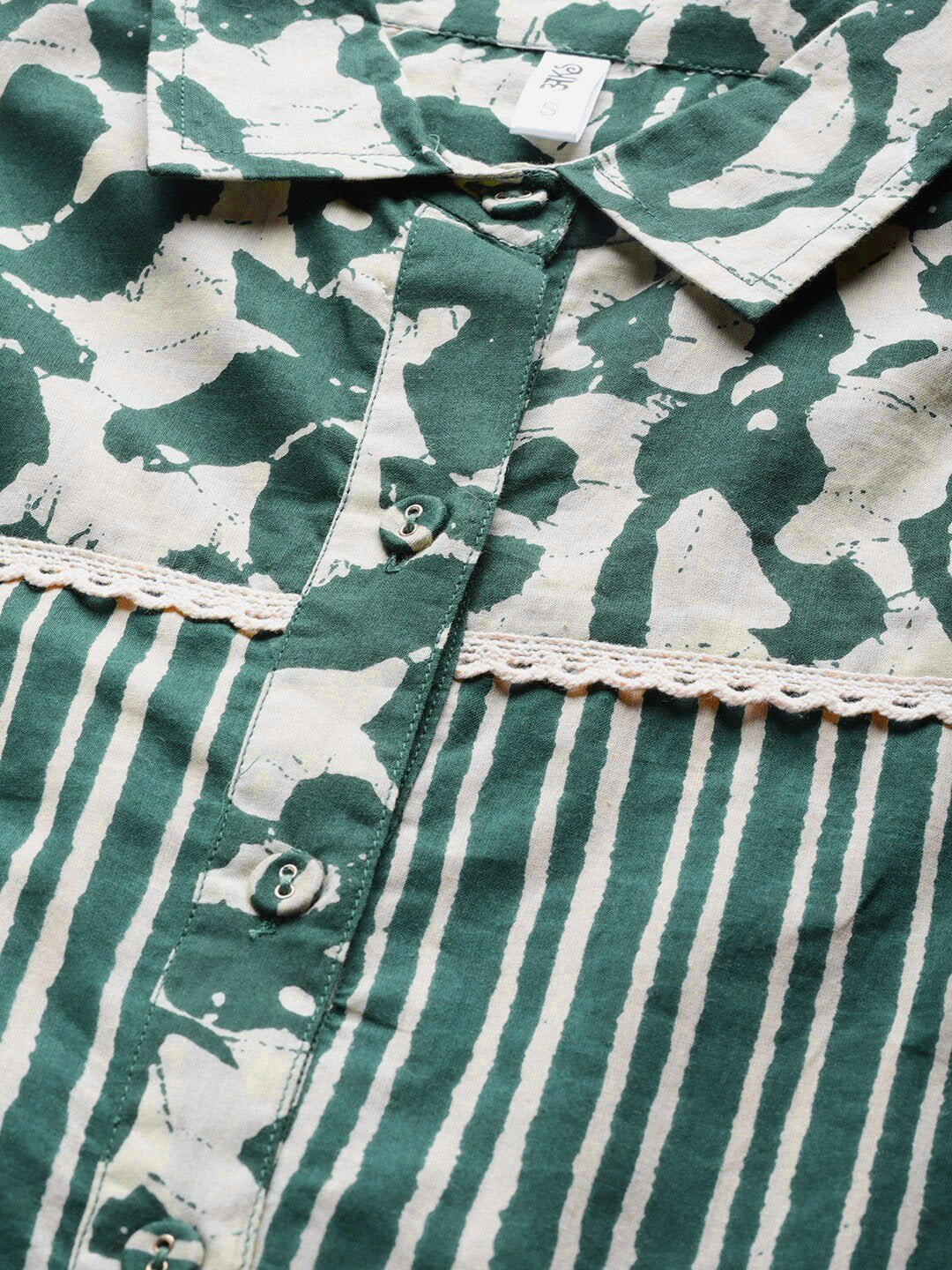 Women's  Green & Beige Striped Shirt A-Line Kurta - AKS