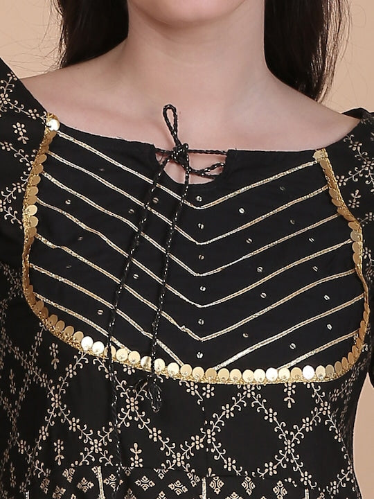 Women's Tie-Up Neck Floral Printed Kurta With Palazzos & Dupatta