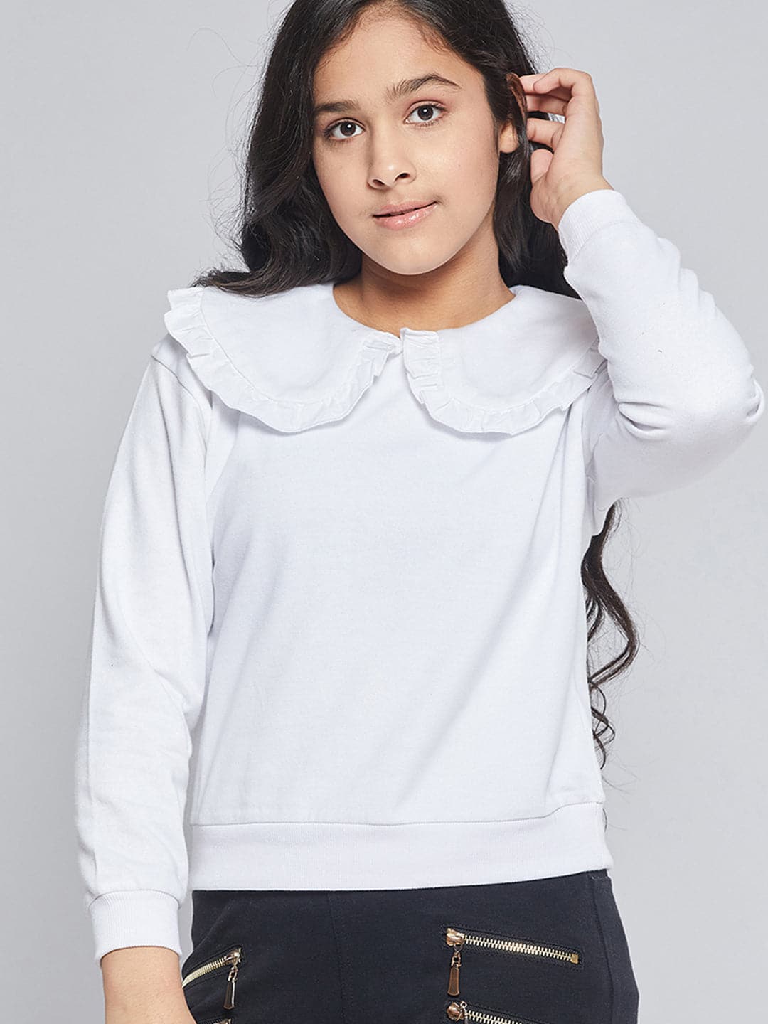 Girls White Fleece Puritan Collar Sweatshirt - Lyush Kids