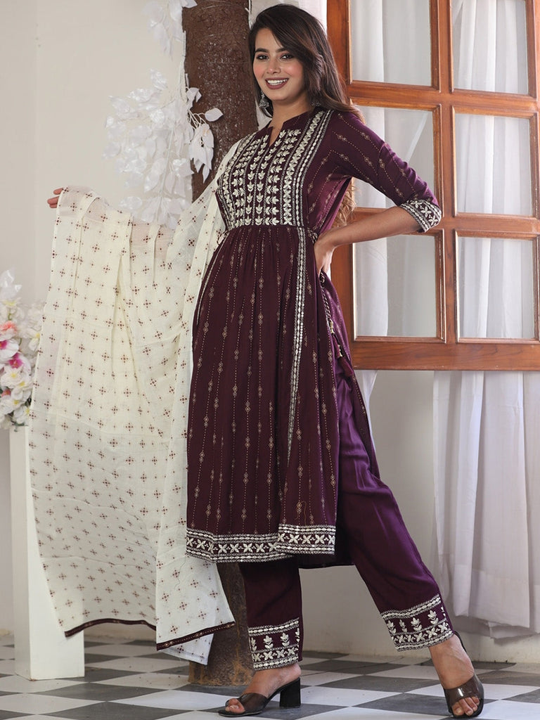 Women's Ethnic Motifs Printed Kurta With Palazzos & Dupatta