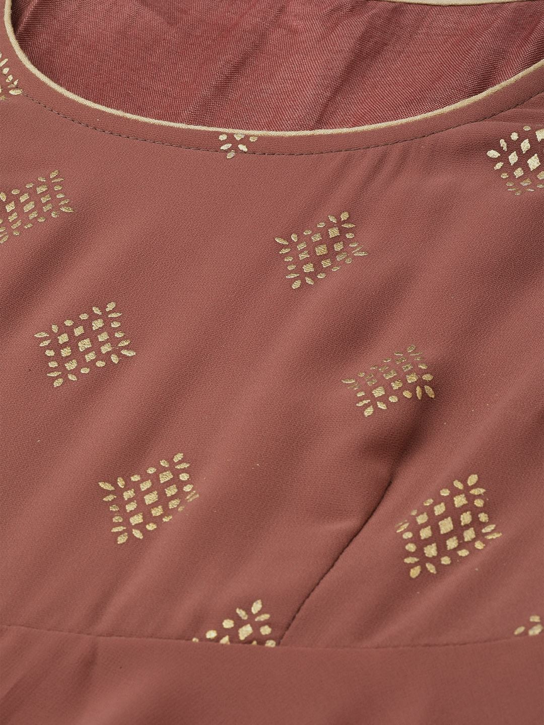 Women's  Brown Printed Detail Maxi Dress - AKS