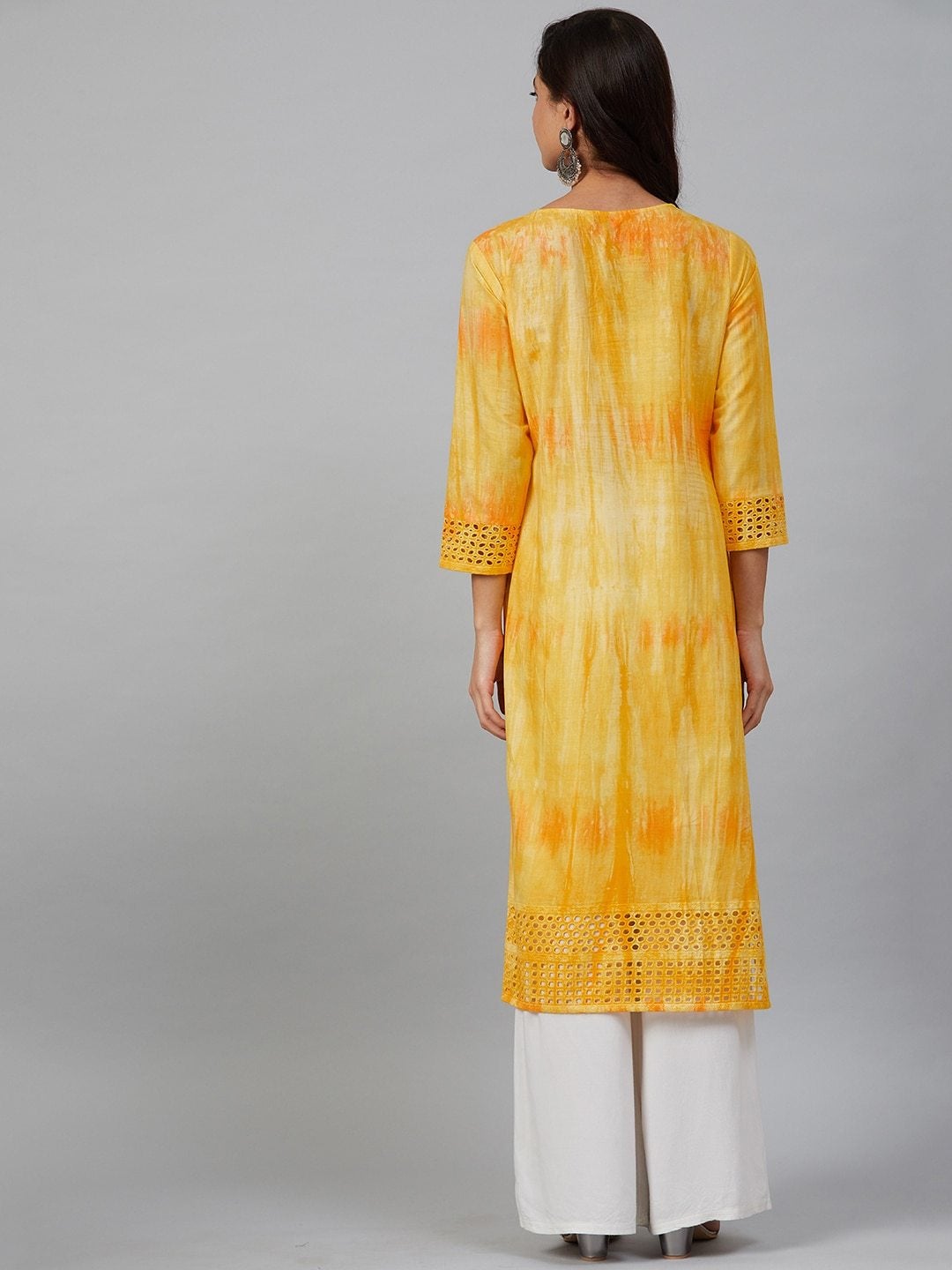 Women's Yellow & Orange Dyed Straight Kurta - Meeranshi
