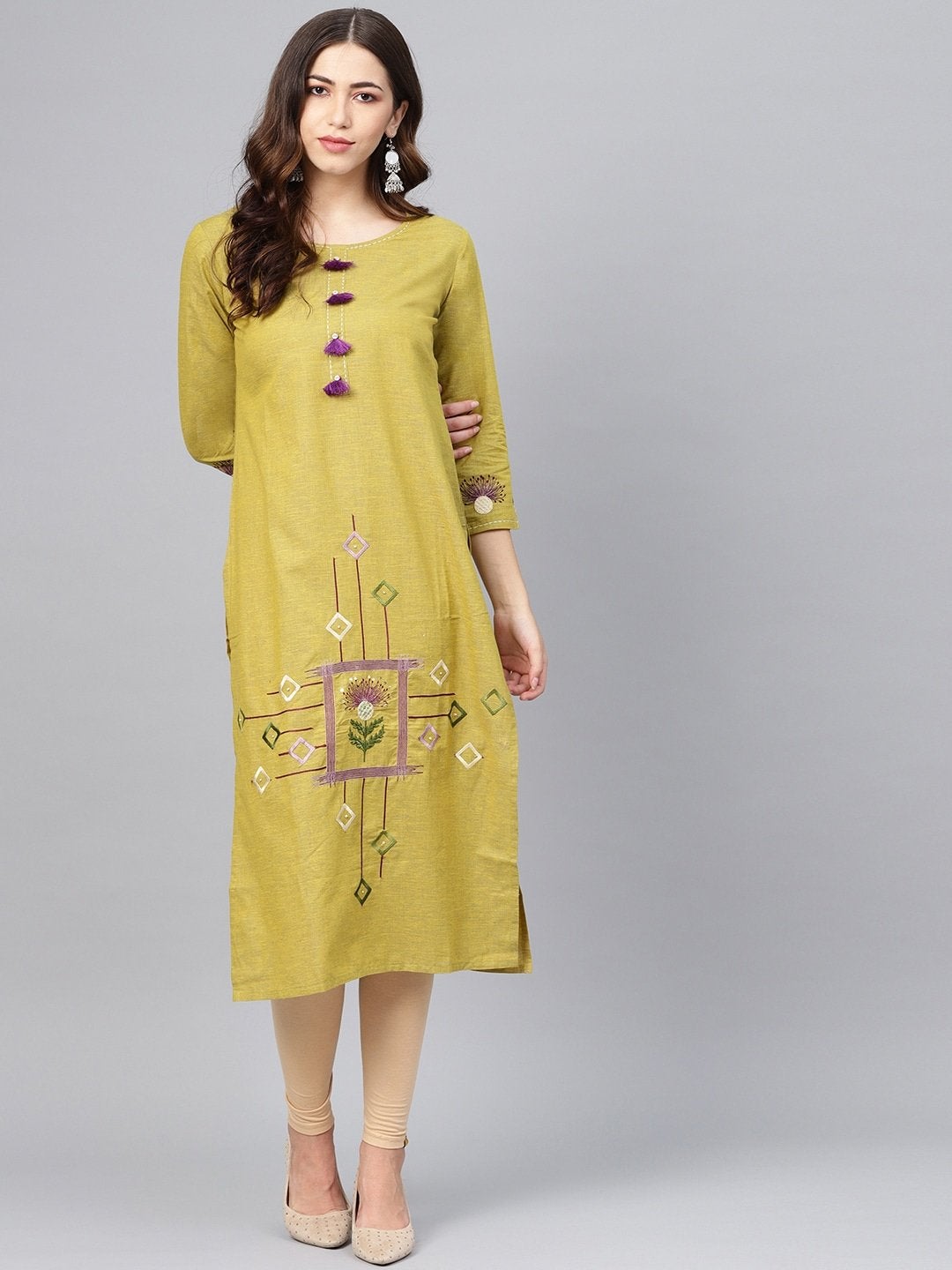 Women's Green Embroidered Straight Kurta - Meeranshi
