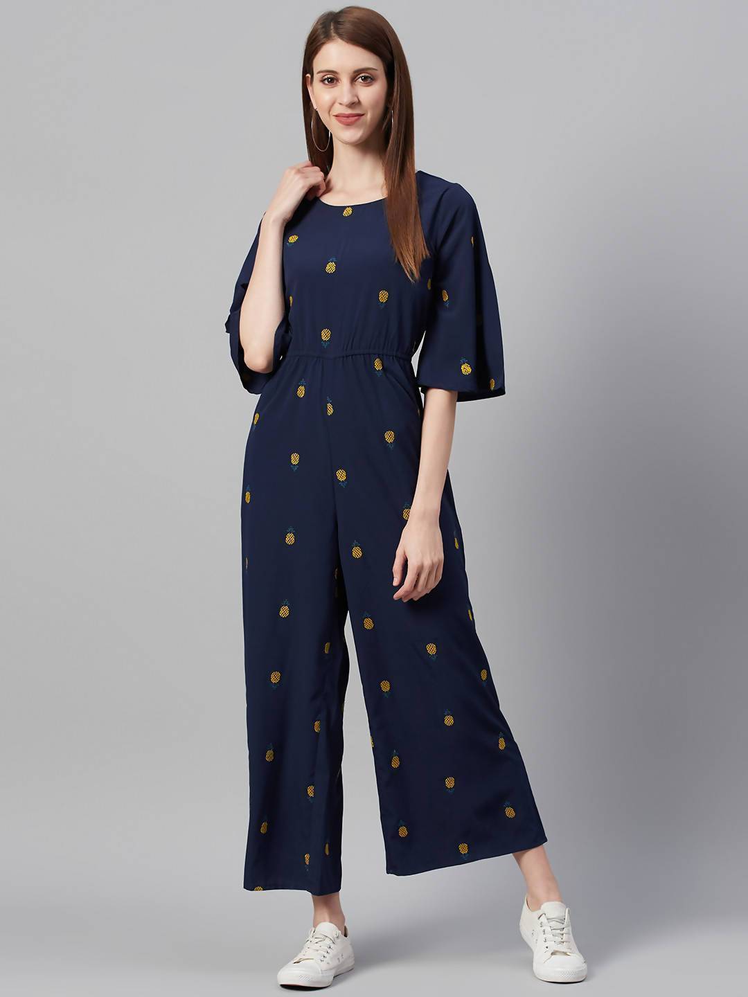 Women's Darkblue Micro Poly Embroidered Ethnic Jumpsuit - Juniper