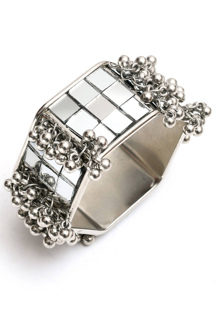 Johar Kamal Traditional Silver-Plated Mirror & Ghungroo Bangles