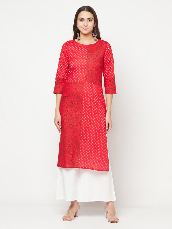 Women's Cotton Block print straight kurta,R