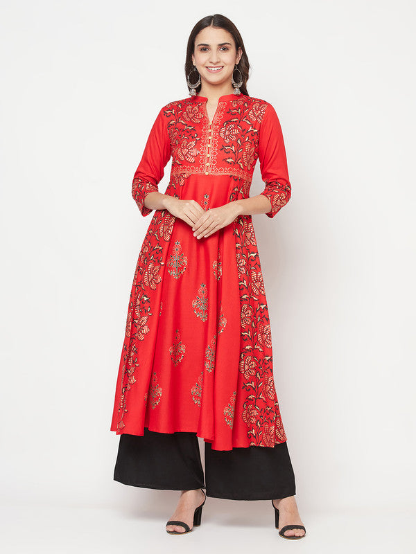 Women's Rayon Block print Anarkali kurta,R
