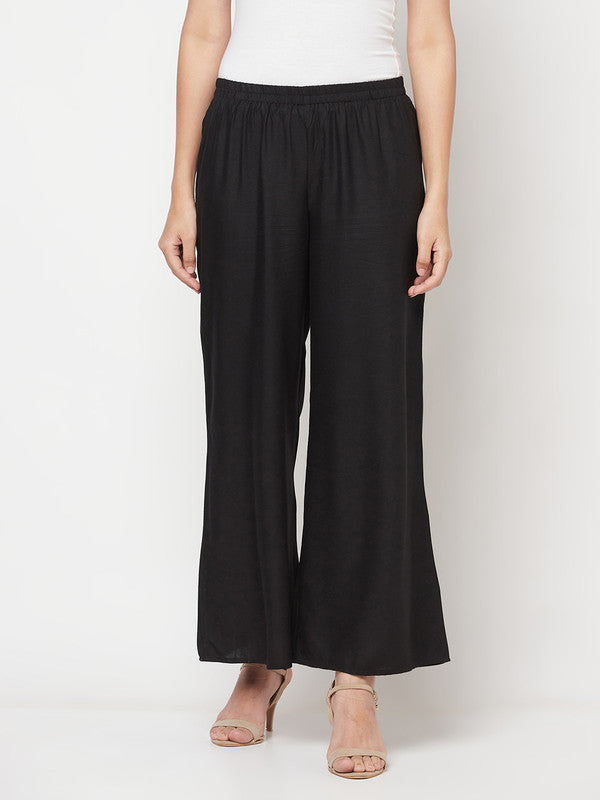 Women's Rayon Flared slip-on Palazzo,Bla