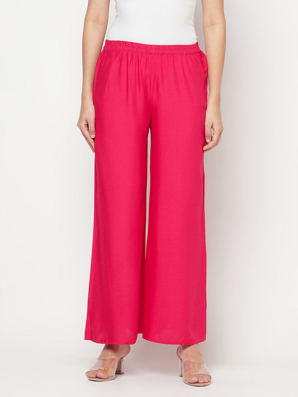 Women's Rayon Flared slip-on Palazzo,Fuchs