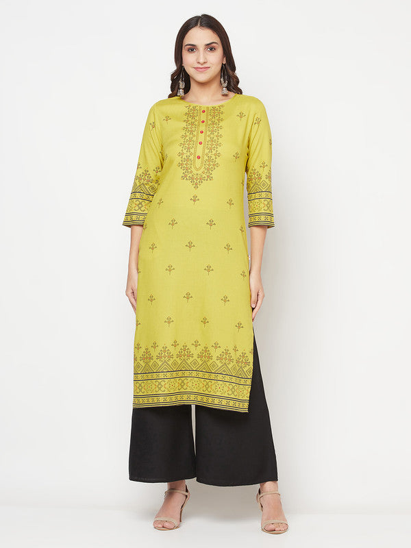 Women's Rayon Digital Screen print straight kurta,Parrot Gre
