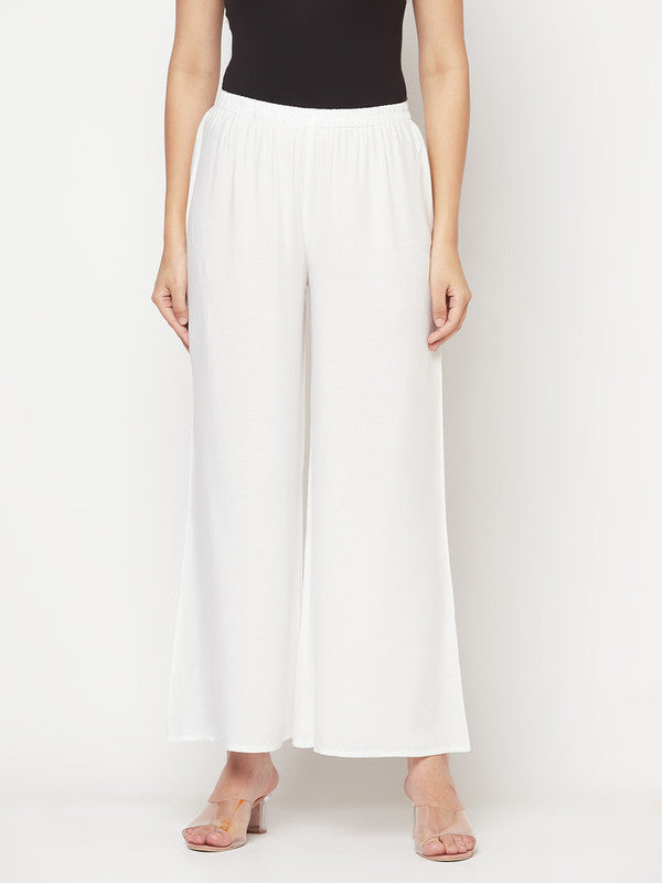 Women's Rayon Flared slip-on Palazzo,Whi