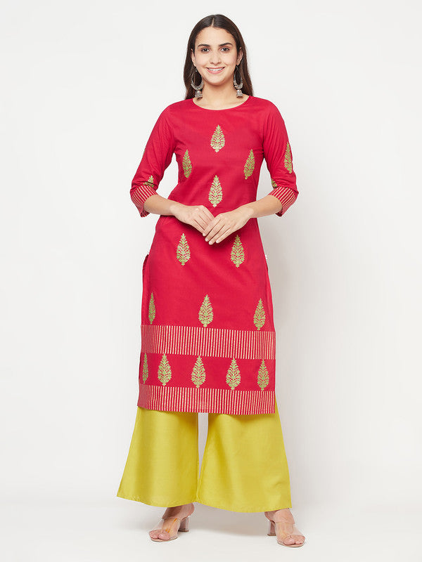 Women's Cotton Block print straight kurta,Fuchs