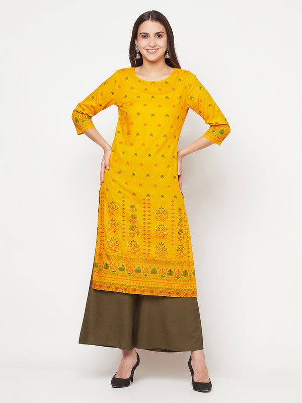 Women's Rayon Screen print straight kurta,Musta