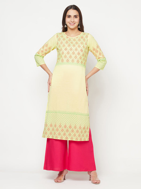 Women's Cotton Block print straight kurta,Lem