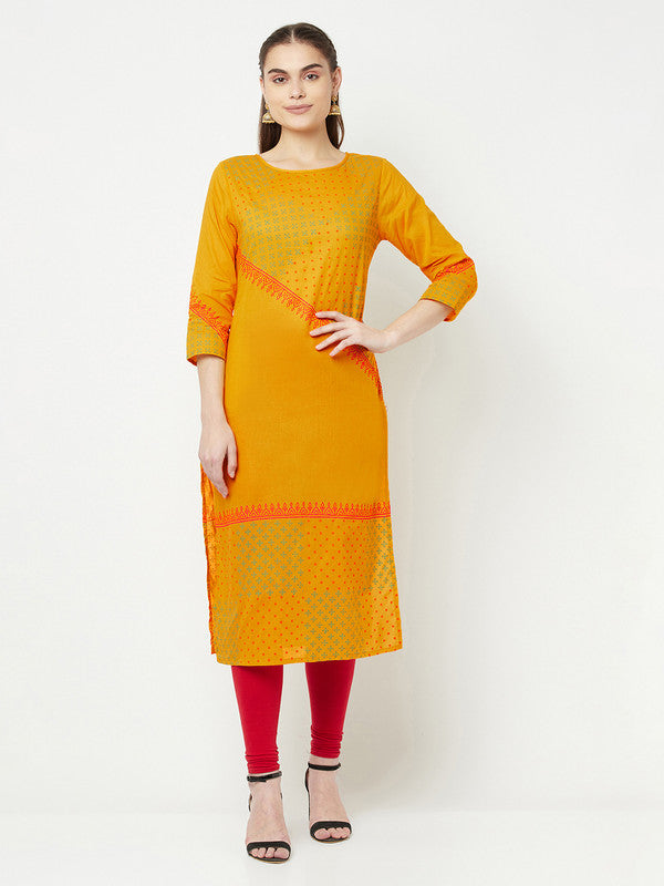 Women's Cotton Block print straight kurta,Musta