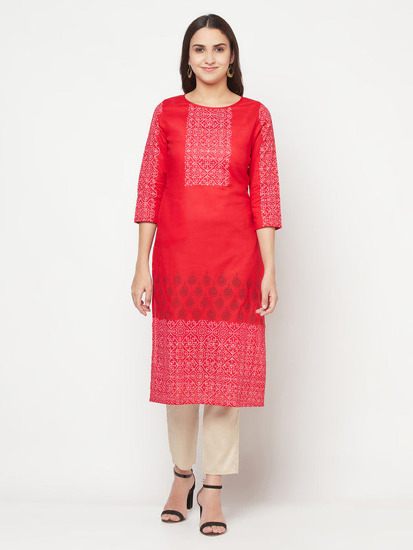 Women's Cotton Block print straight kurta,R