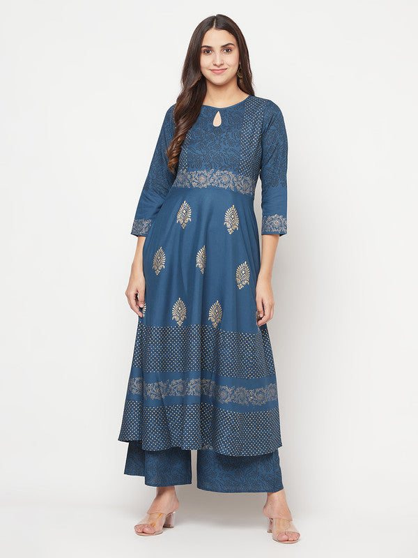Women's Rayon Block print Anarkali palazzo set,Bl