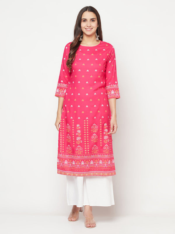 Women's Rayon Screen print straight kurta,Fuchs