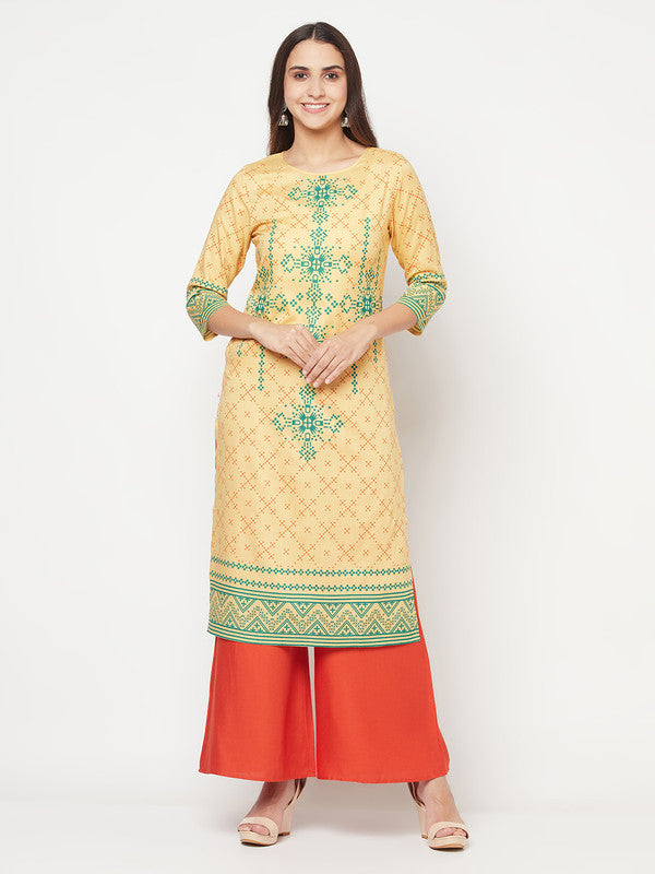 Women's Rayon Digital Screen print straight kurta,Golden/Bei
