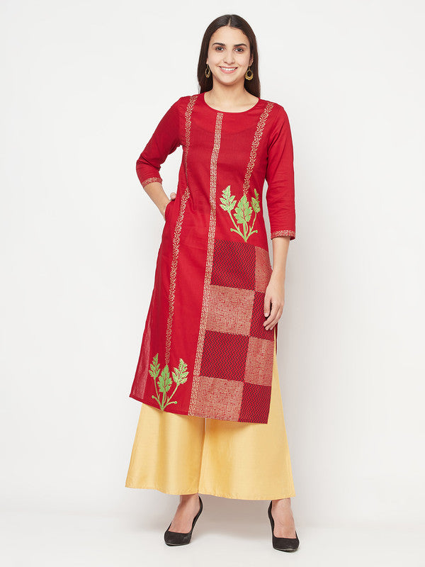 Women's Cotton Foil print straight kurta,Maro