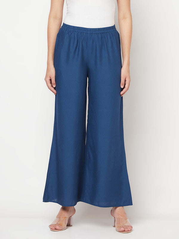 Women's Rayon Flared slip-on Palazzo,Bl