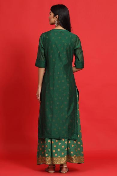 Emeraldgreen Chanderi Embroidered 2 Piece Kurta Dress - Juniper