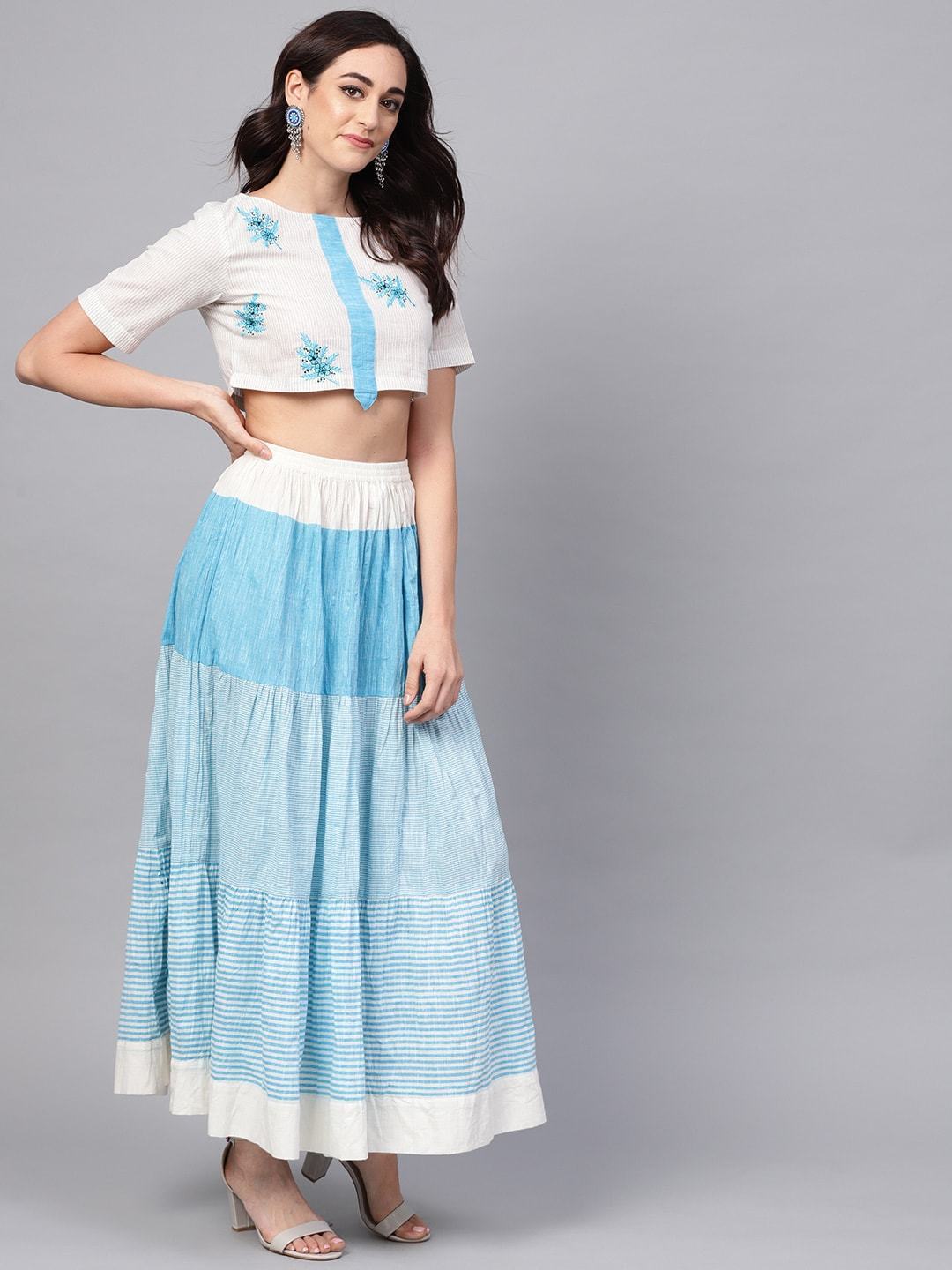 Women's Handloom Embroidered Top With Skirt - Pannkh
