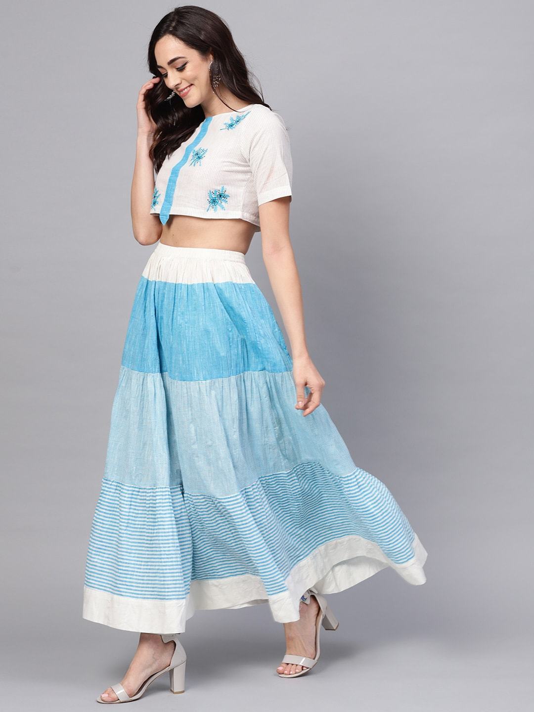 Women's Handloom Embroidered Top With Skirt - Pannkh