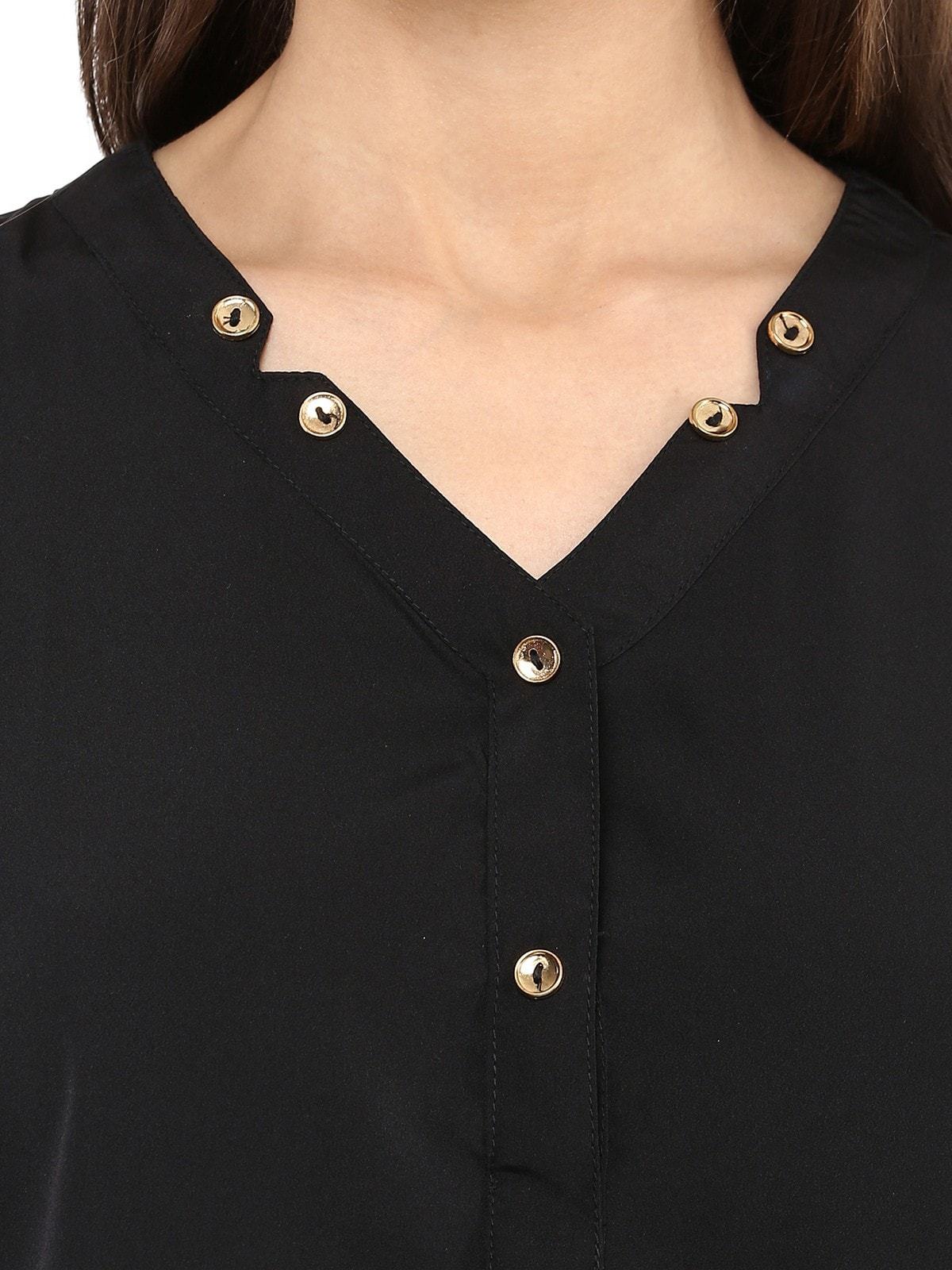 Women's Black  Shirt Top With Detailed Notch Designs - Pannkh
