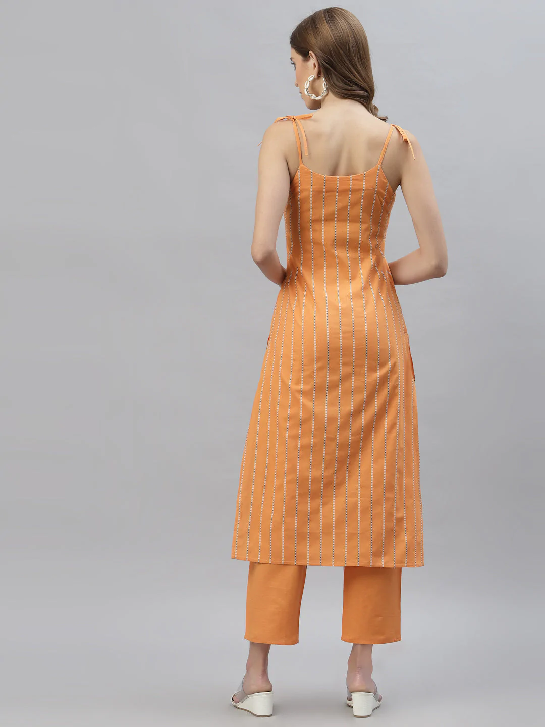 Women's Striped Cotton Blend Straight Kurta Pant Set - Navyaa