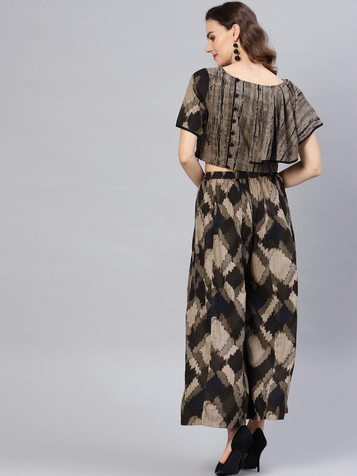 Women's Block Printed Asymmetric Top With Skirt - Pannkh