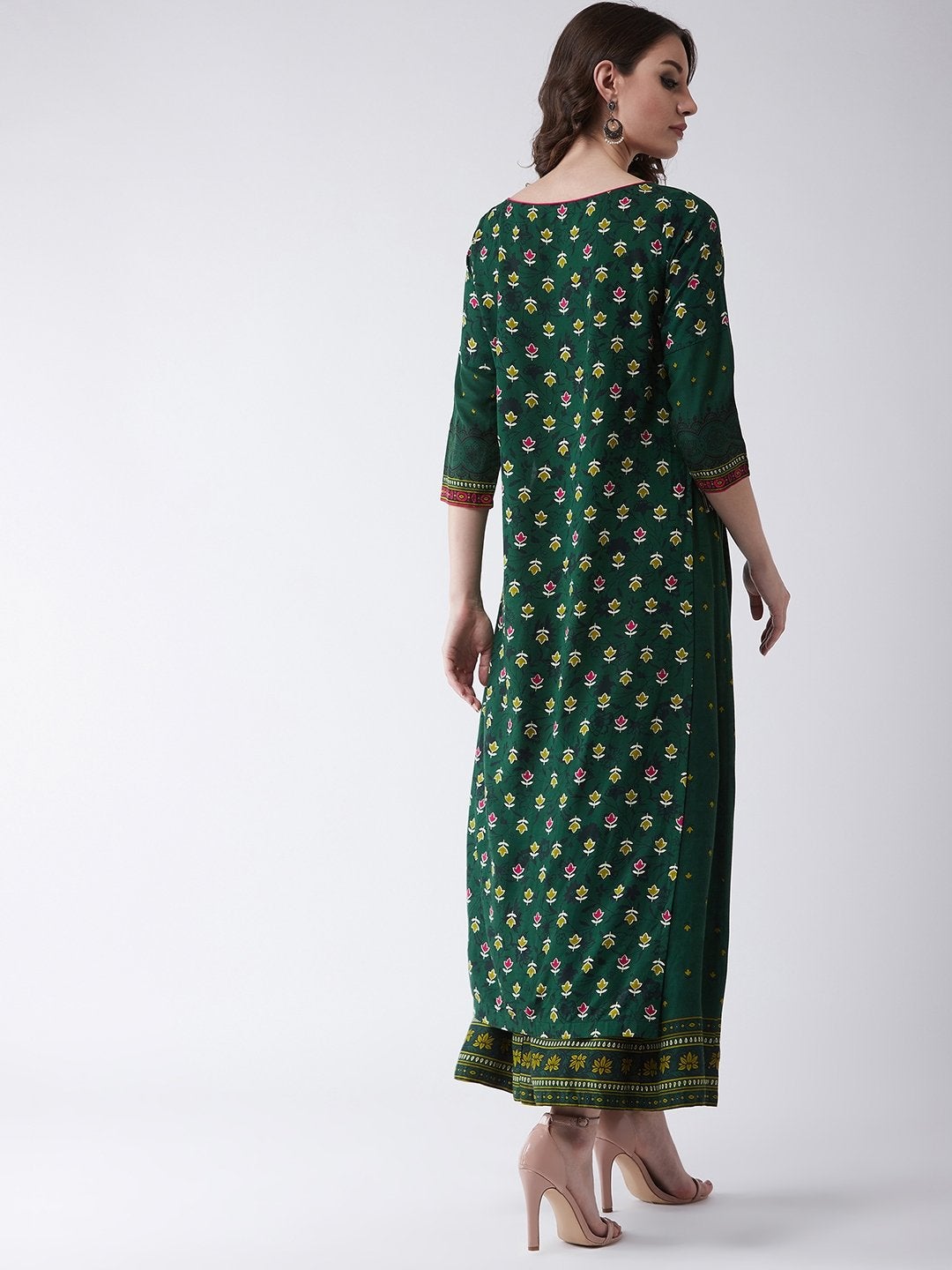 Women's Green Mughal High-Low Top With Kalidaar Palazzo - Pannkh