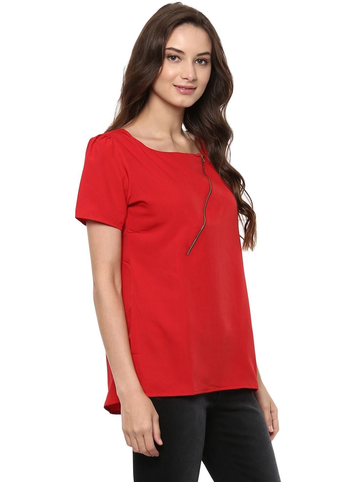 Women's Top Detailed With Gathered Sleeves And Diagonal Zip - Pannkh