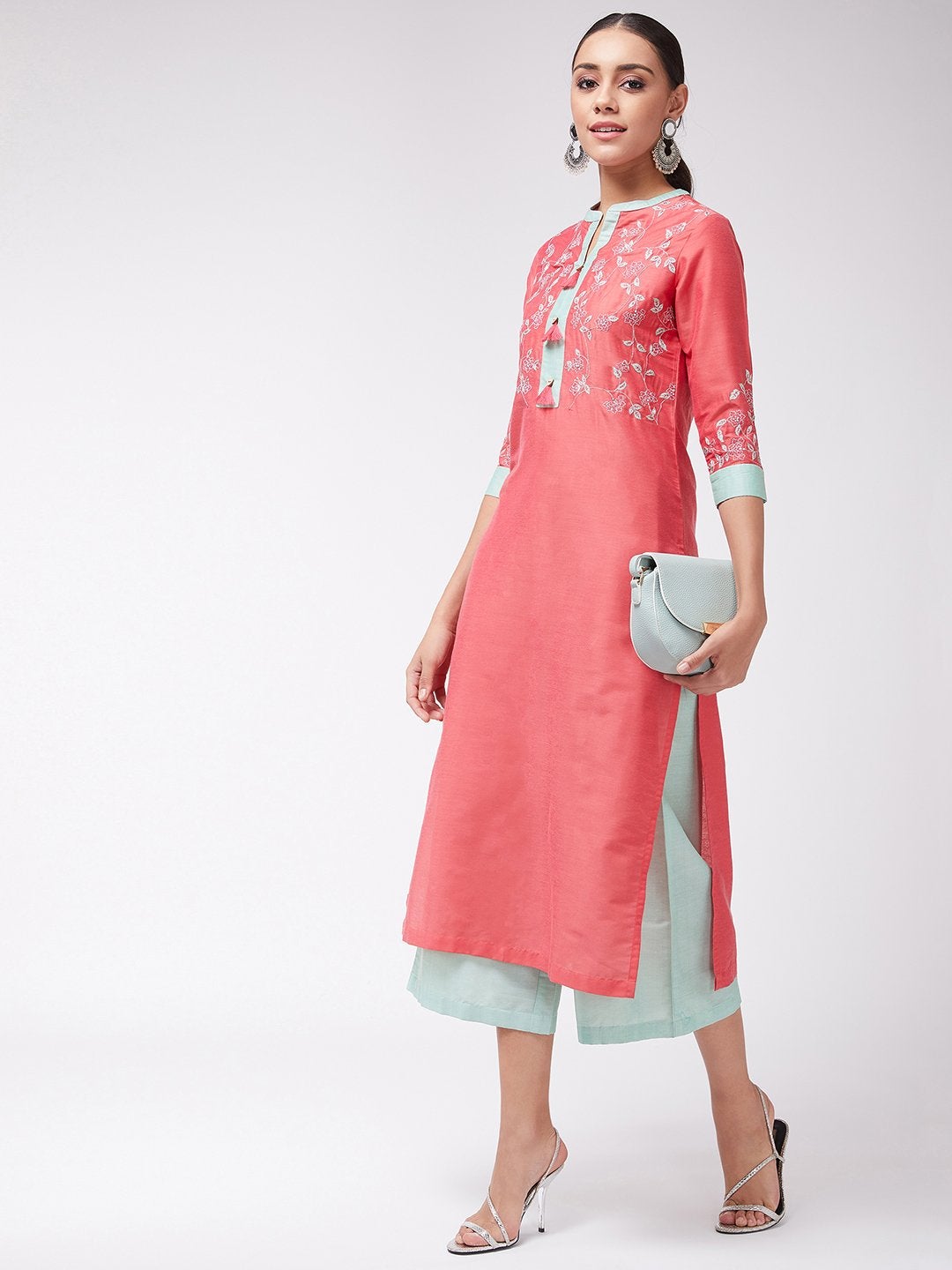 Women's Straight Fit Embroidered Kurta With Palazzo - Pannkh