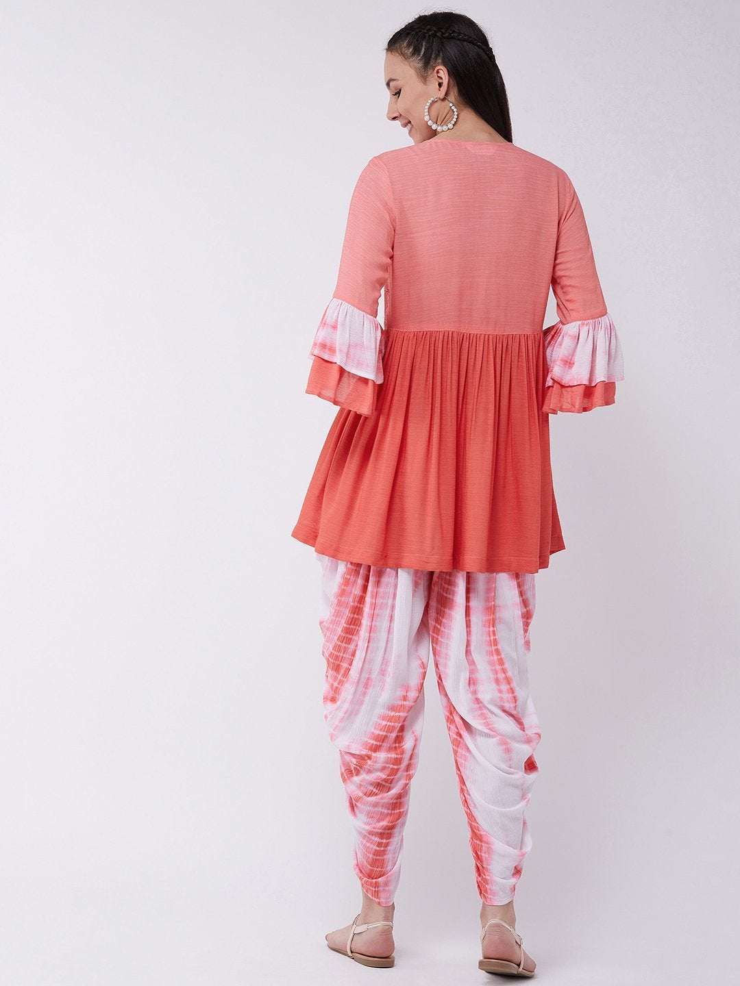 Women's Ombre Tie-Dye Top With Dhoti Set With Embroidery - Pannkh