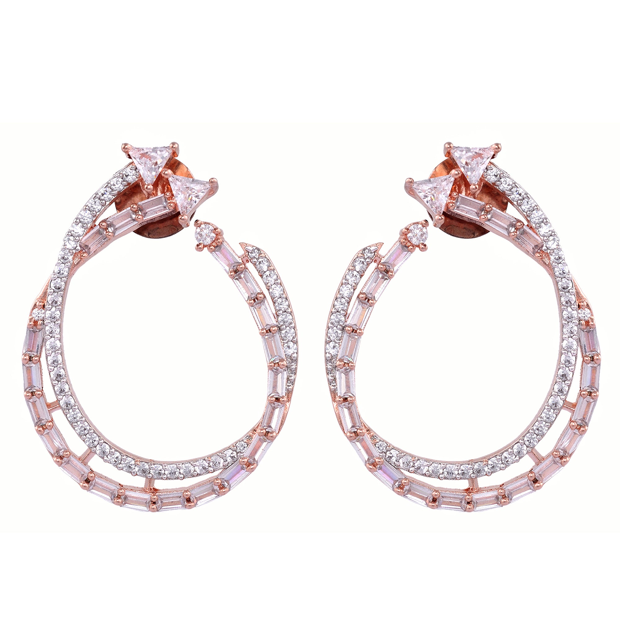 Stylish Party Wear Rose Gold Plated Ad Studded Handcrafted Earrings for Women and Girls - Saraf RS Jewellery