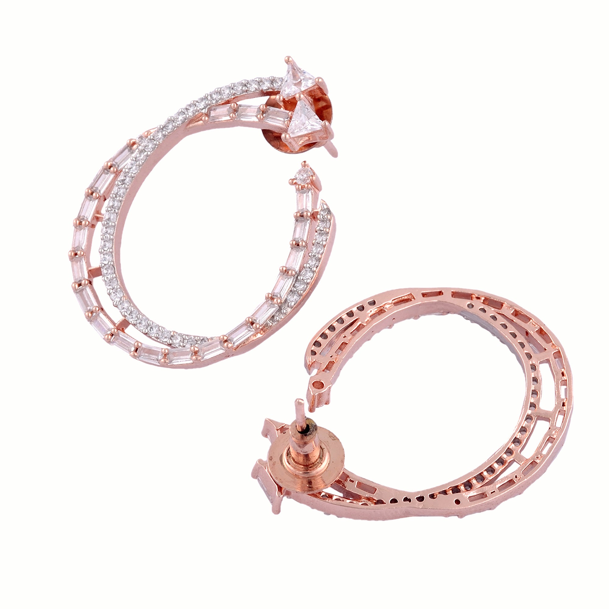 Stylish Party Wear Rose Gold Plated Ad Studded Handcrafted Earrings for Women and Girls - Saraf RS Jewellery