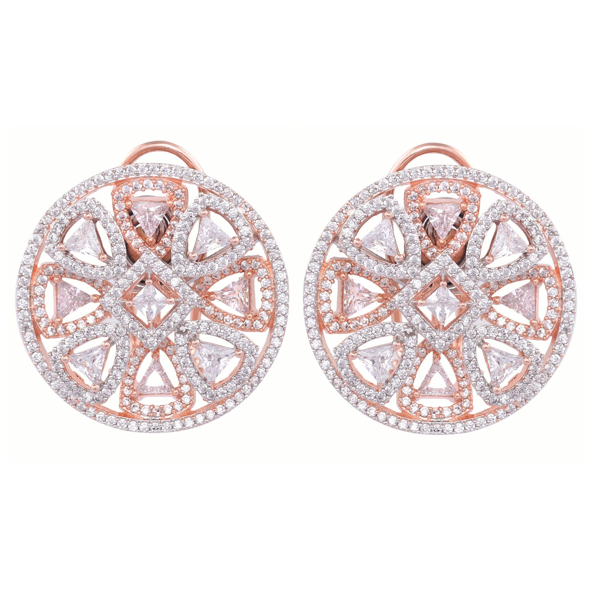 Stylish Party Wear Rose Gold Plated Ad Studded Handcrafted Earrings With Clip for Women and Girls - Saraf RS Jewellery