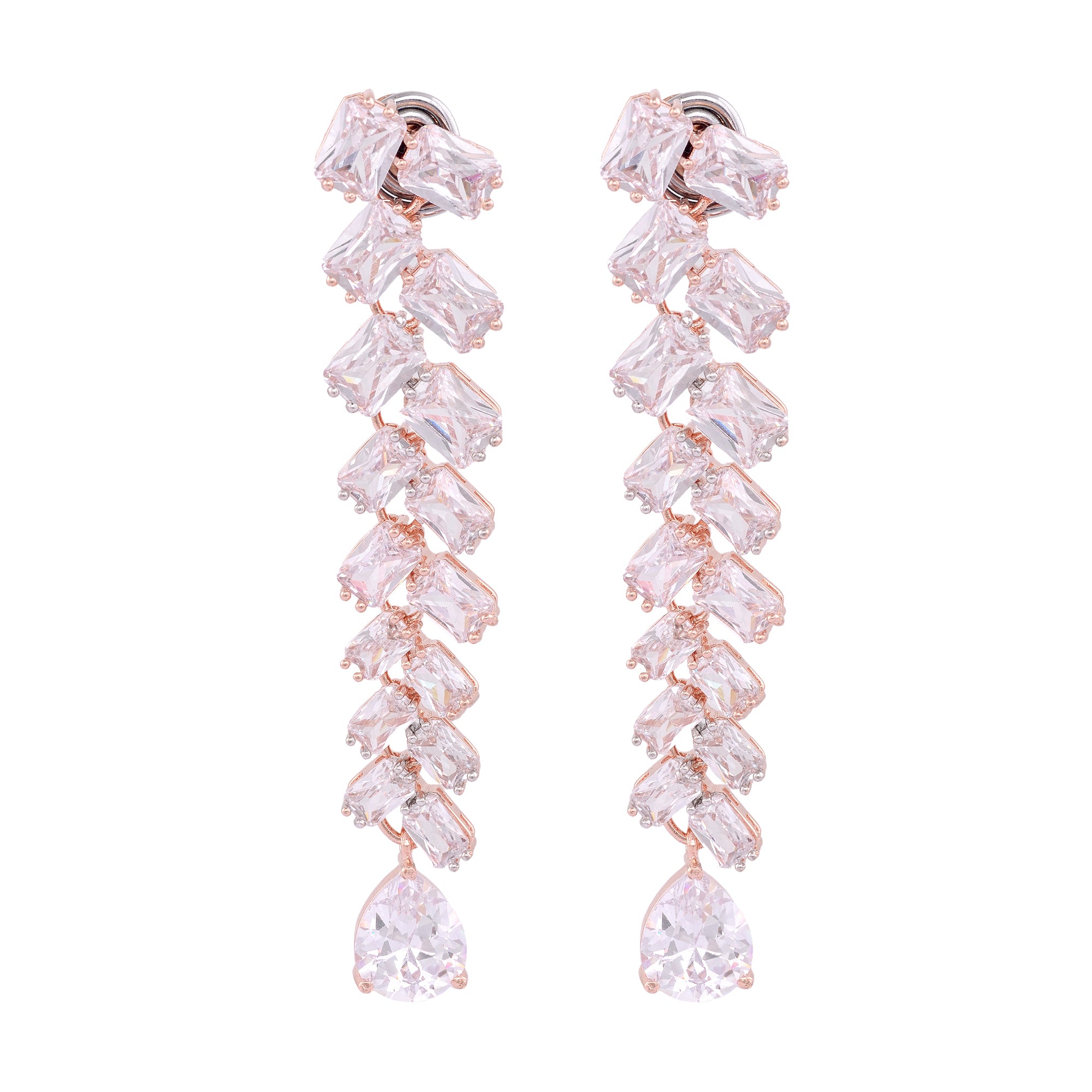 Rose Gold Plated Ad Studded Handcrafted Dropdown Earrings for Women and Girls - Saraf RS Jewellery