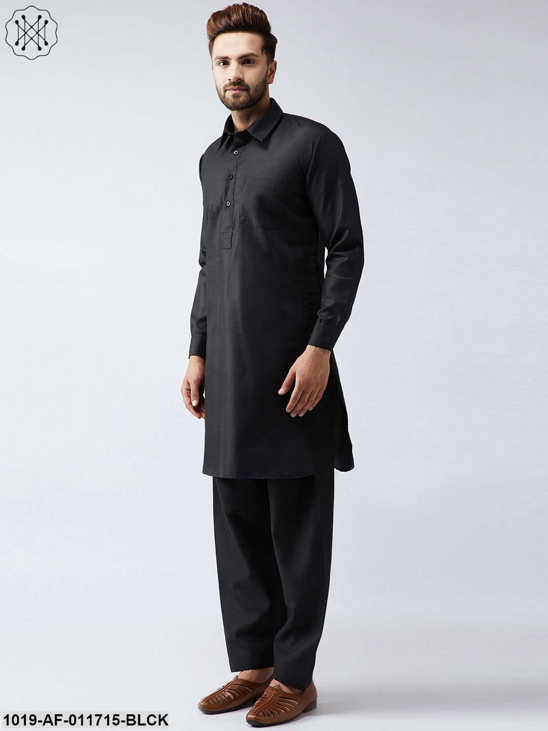 Men's Cotton Linen Black Kurta And Salwar Set