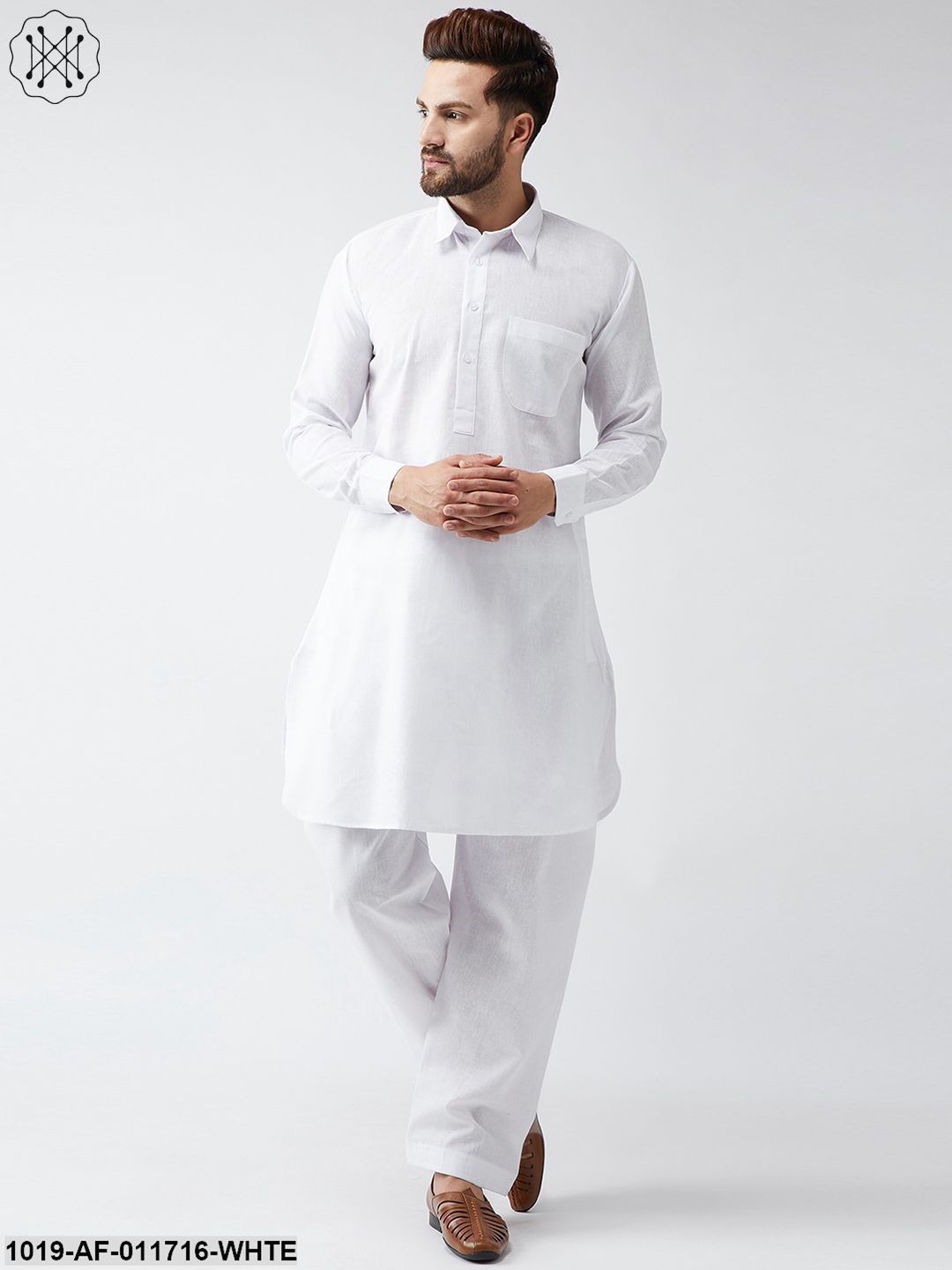 Men's Cotton Linen White Kurta And Salwar Set