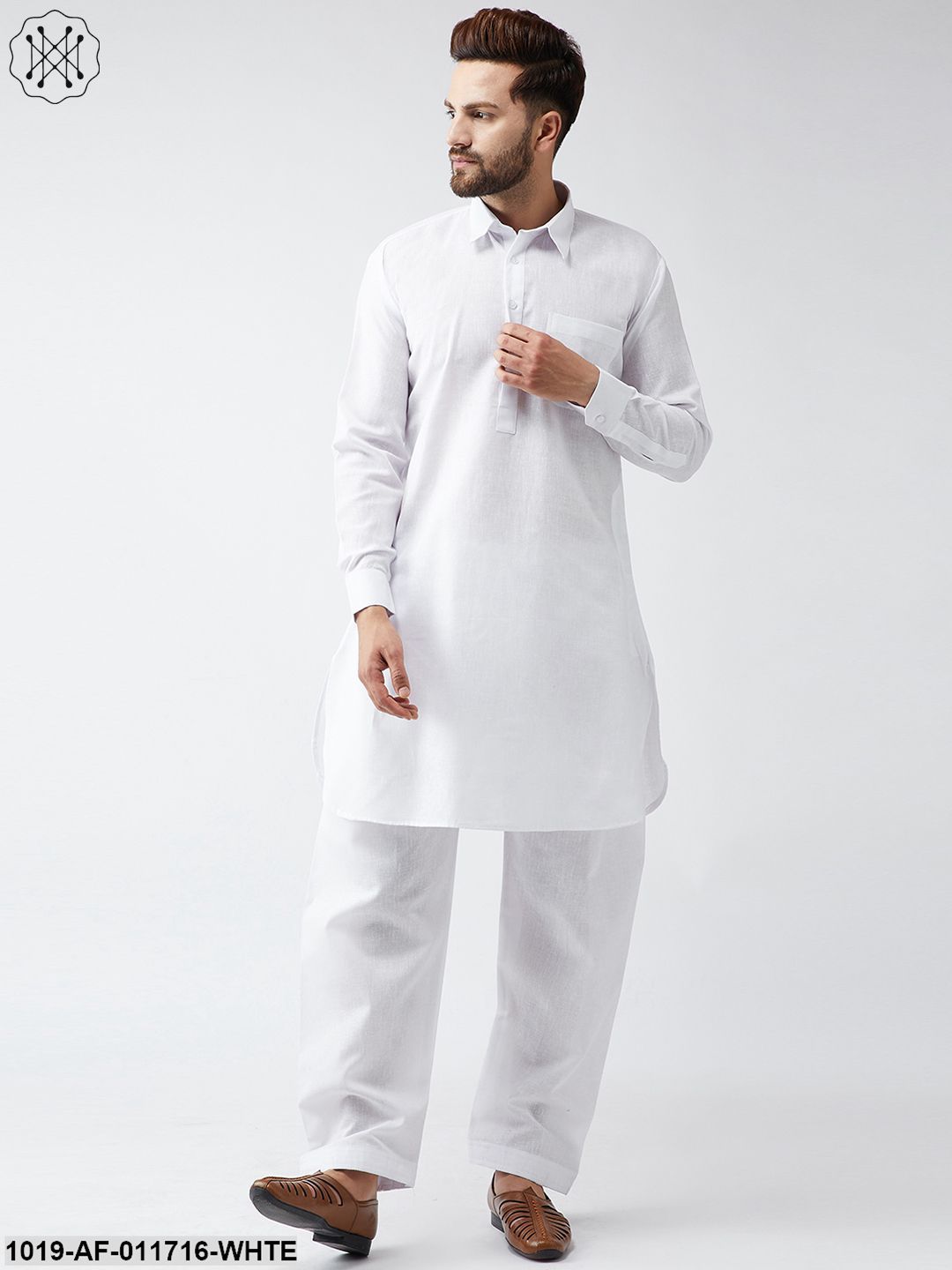Men's Cotton Linen White Kurta And Salwar Set